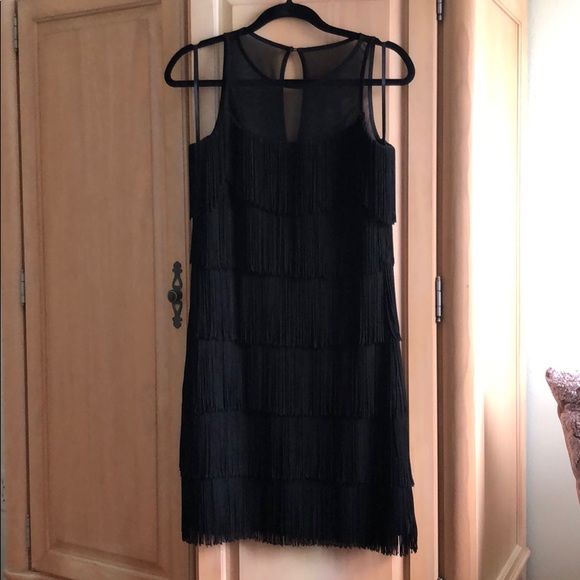 Black shift dress with layered fringe. - Picture 3 of 3